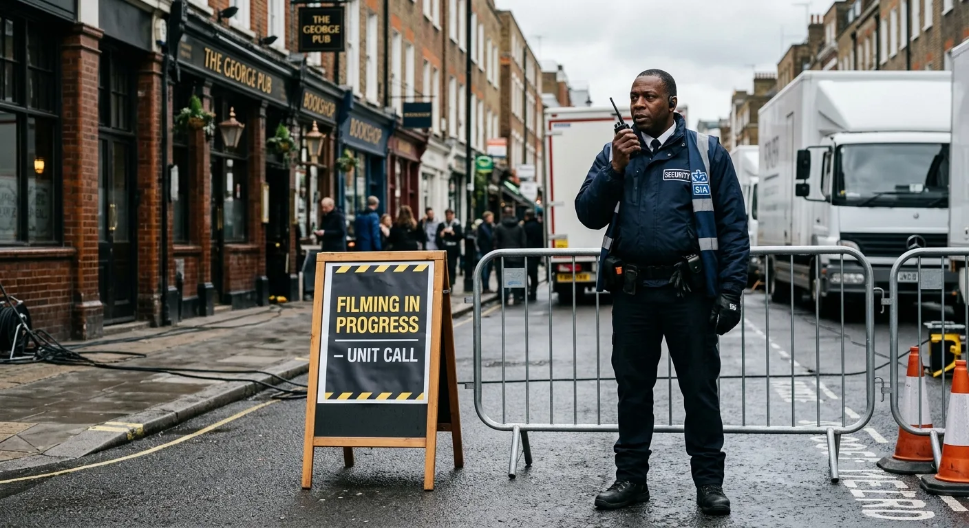 HSU security officer at a closed-off UK film location