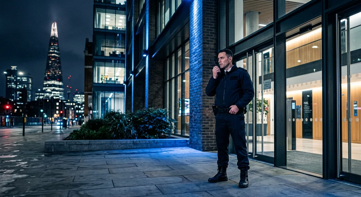 Professional security guard at corporate building