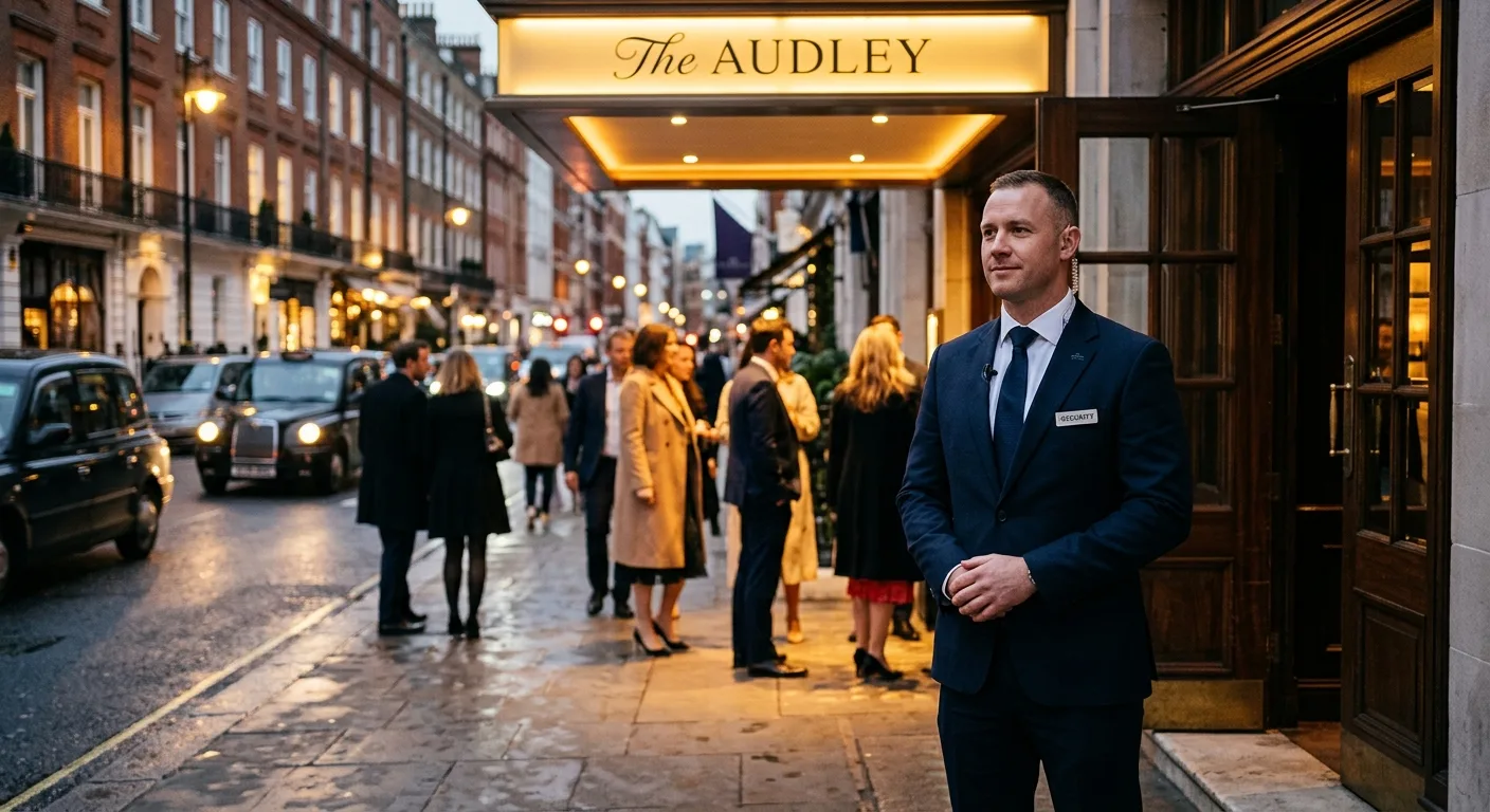 Door supervisor at upmarket London bar entrance